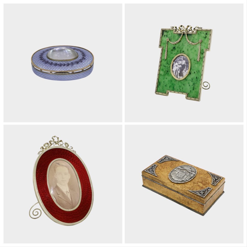 Faberge Pill Box, Photo Frames, and Cigar Box - at RDM Fine Art