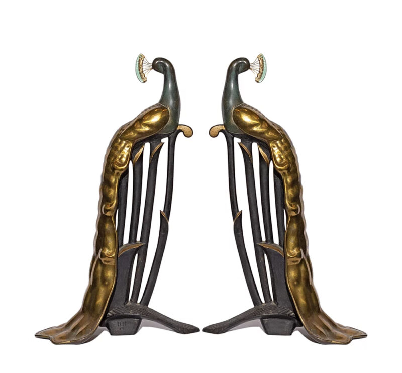 Bronze Peacock Andiron Chenets