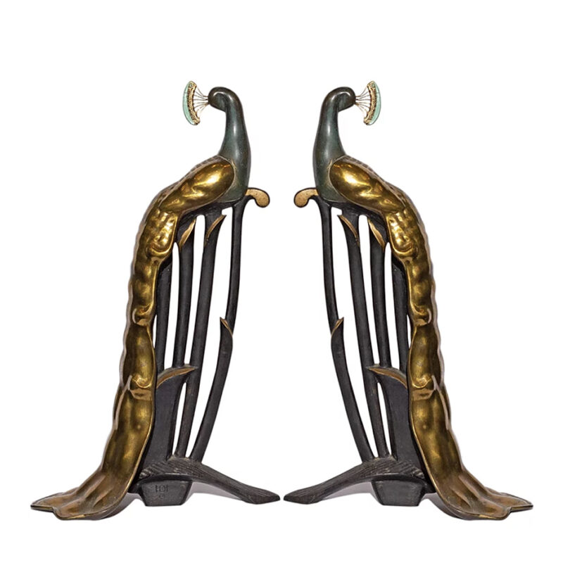 Bronze Peacock Andiron Chenets
