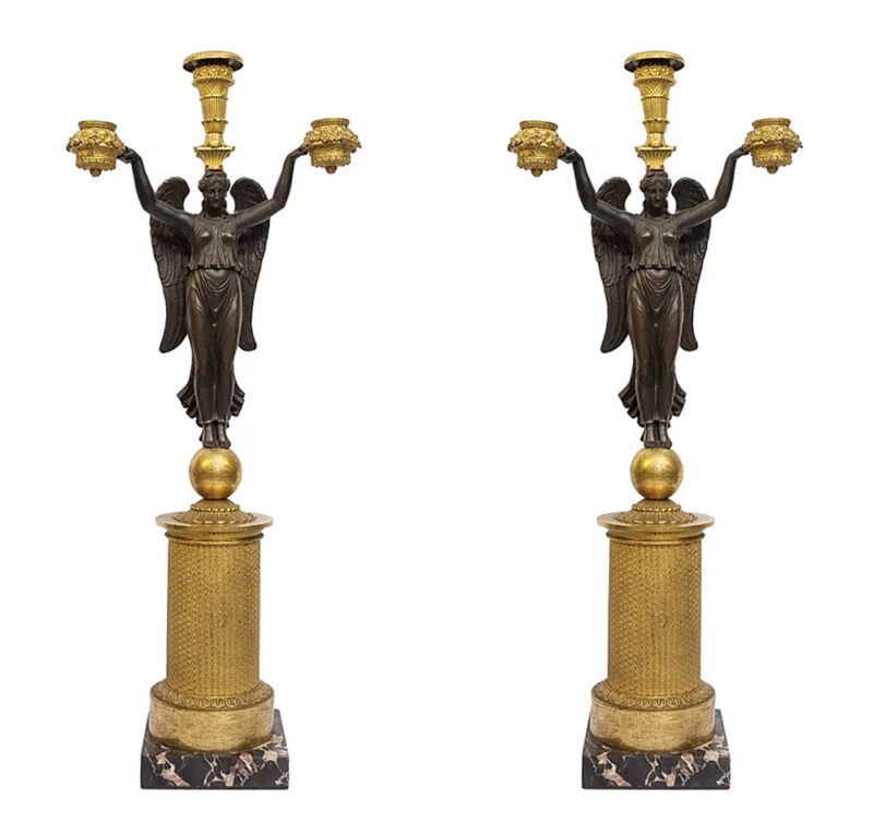 Pair Empire Bronze Candelabras