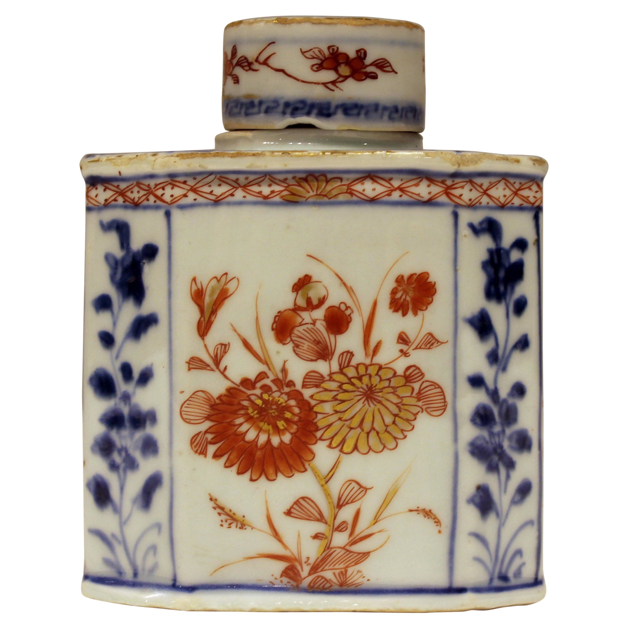 18th Century Chinese Export Blue White and Red Painted Tea Caddy