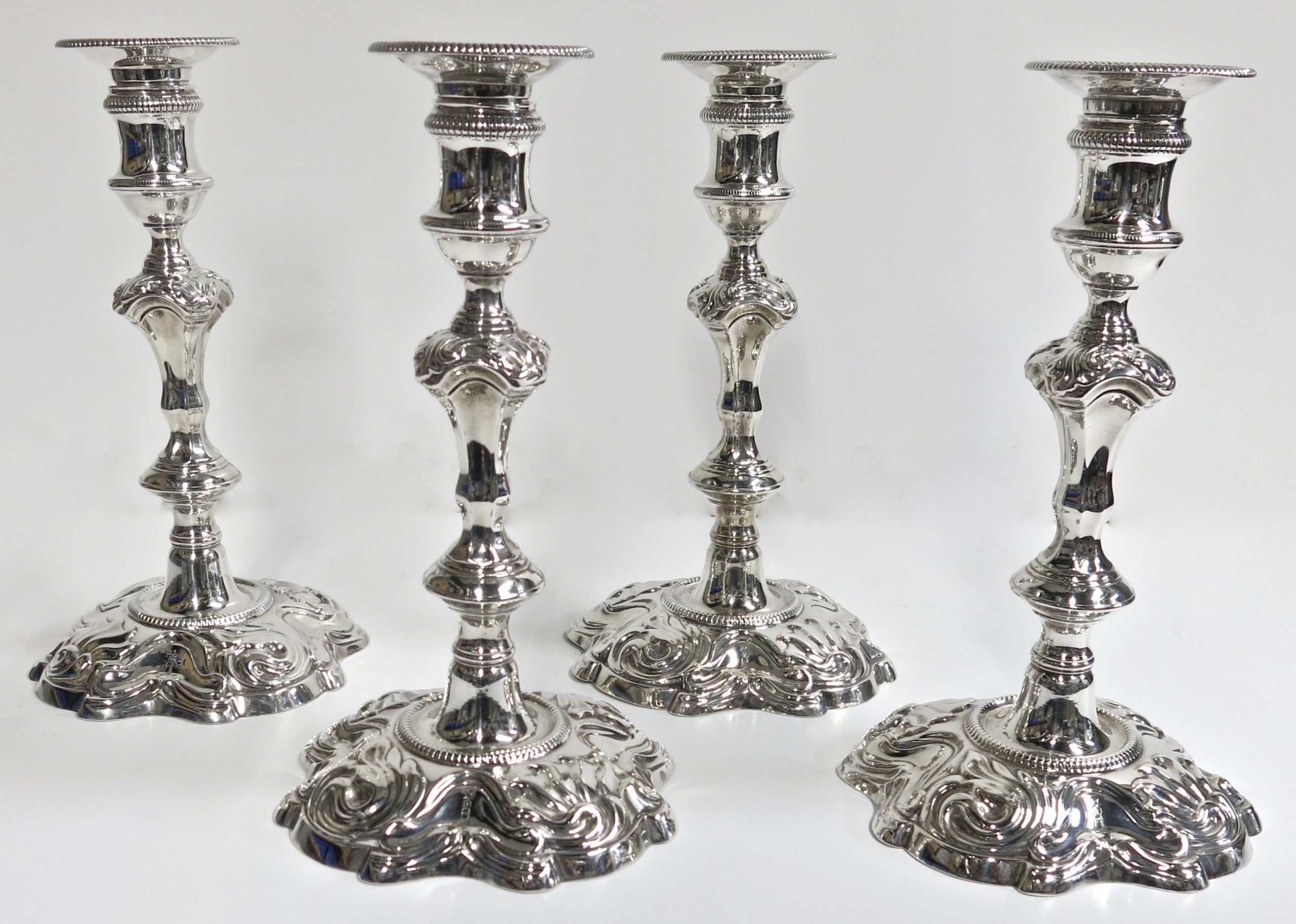 Set of William Gould Cast Sterling Silver Candlesticks George II