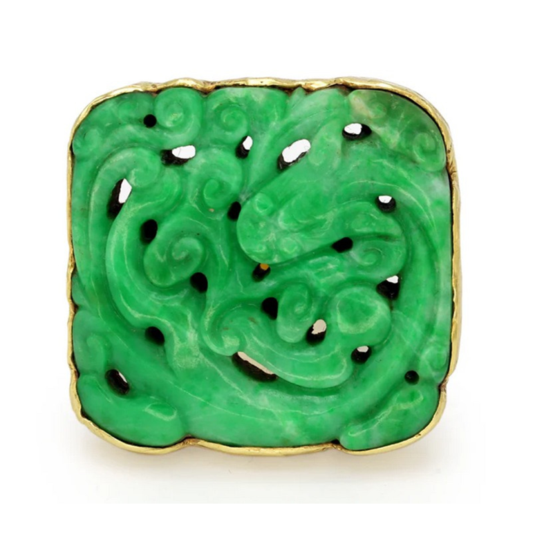 Estate Ed Weiner 18kt Gold Custom Jadeite Statement Ring